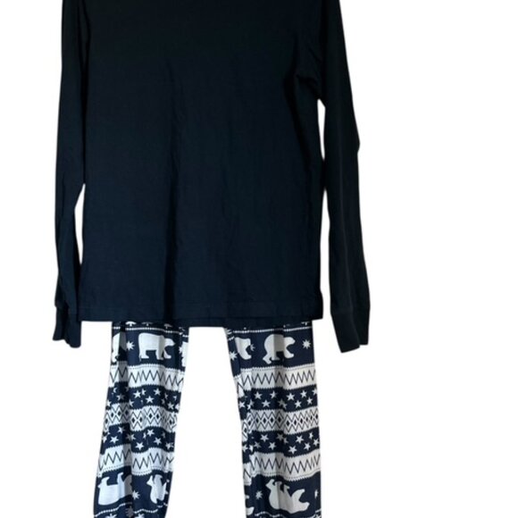 Women's Navy Blue/White Pajama 2 Piece Set-Pants M-Top S-Elastic Waist-Cuff Hem - Picture 2 of 5